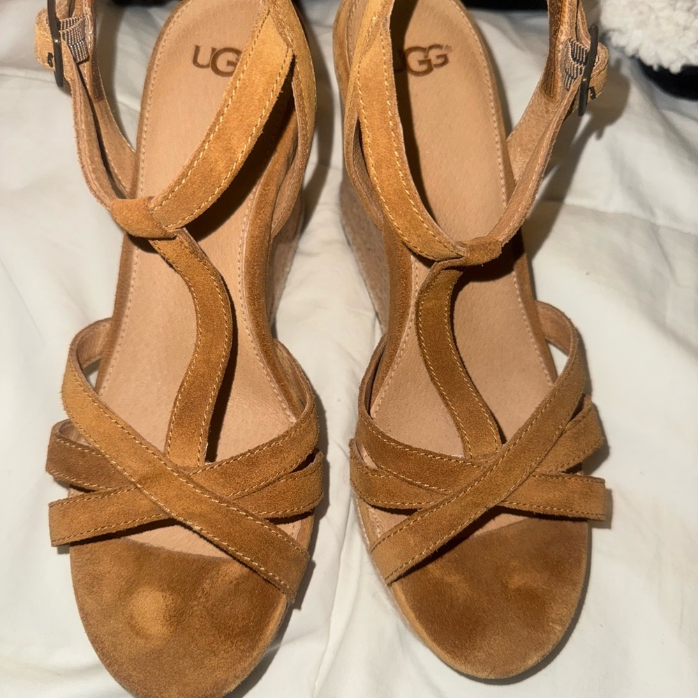 UGG Tan Wedge Sandals with Strappy Design
